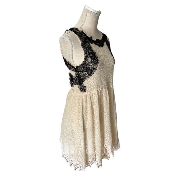 Free People Women Cream & Black Lace Casual Mini Dress - Picture 6 of 14